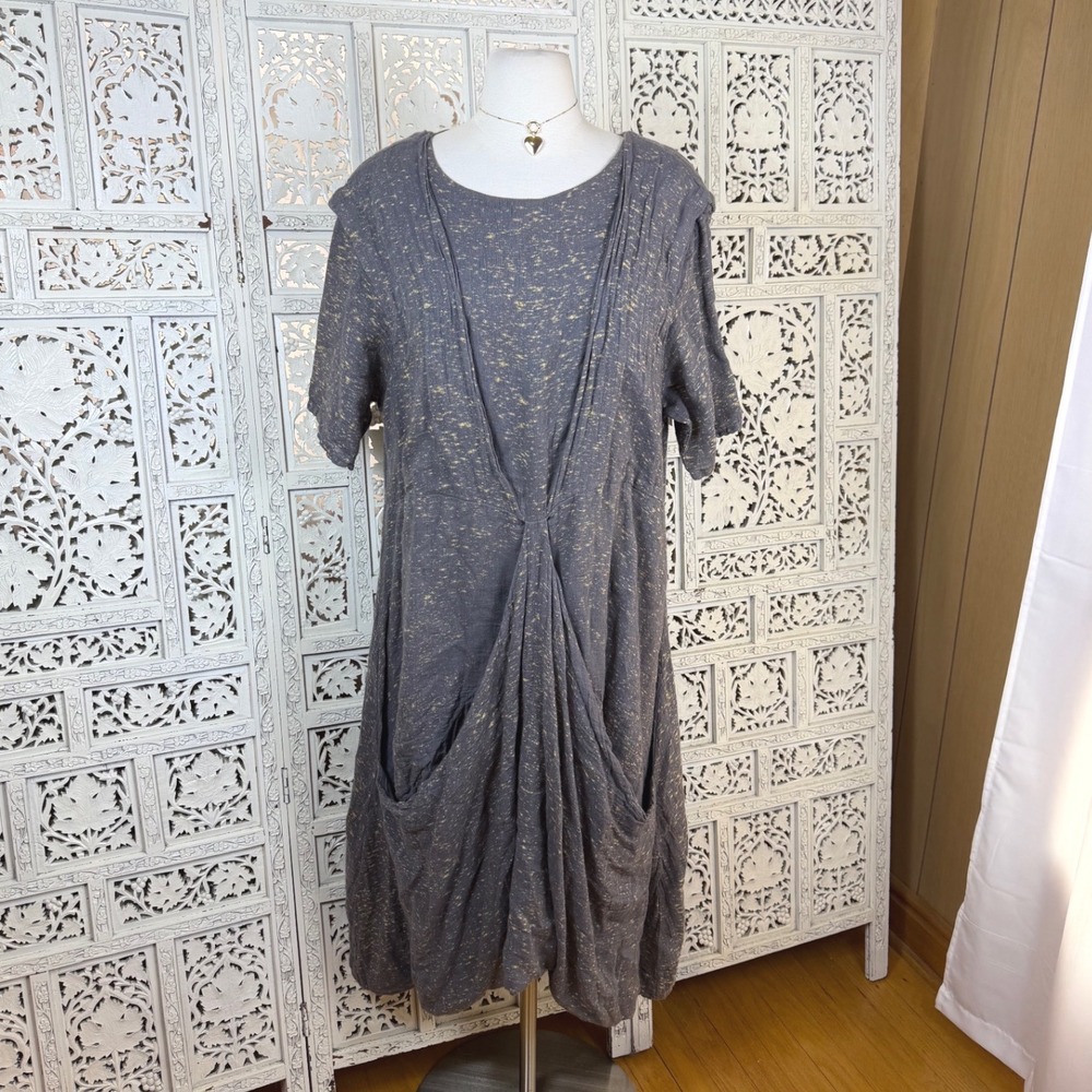 Cynthia Ashby Gray Linen Blend Dress Sz Medium Lagenlook Oversized Slouchy Boho‎